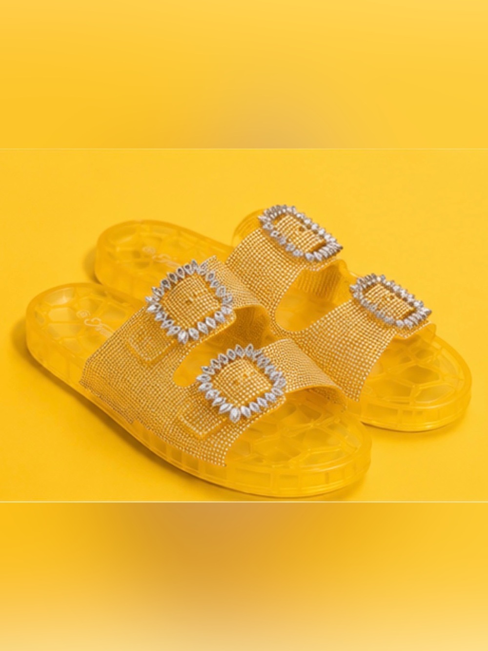 Yellow Glitz Buckle Jelly Slide Sandals